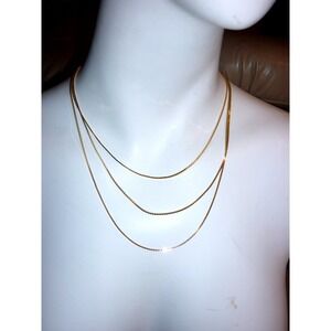 Napier Vintage Gold Tone Triple Strand Layered Snake Chain Necklace 24 Inch